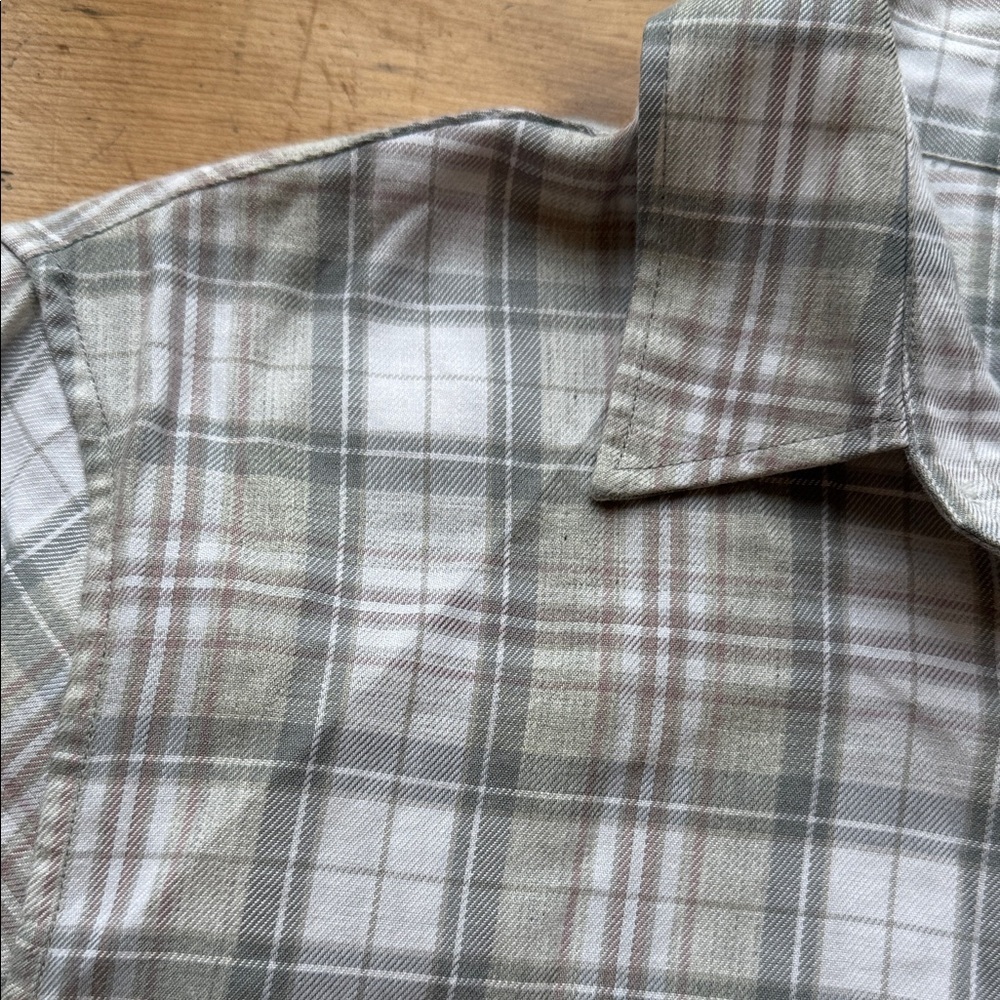 Vince Men's Plaid Dress Shirt - Cream and Gray Small - Picture 4 of 8